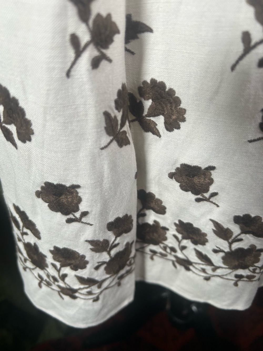 Vintage 90's Ann Taylor Floral Embroidered Linen Blend Pleated A-line Skirt - Picture 4 of 6
